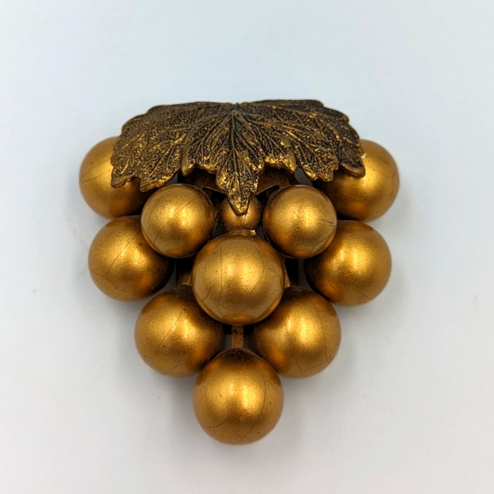 Faux Pearl Dress Clip Gold Tone Vintage/Antique Unmarked Grape Branch Style